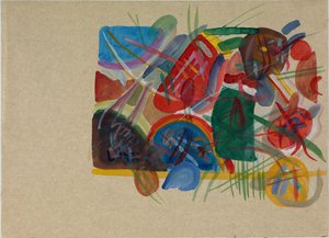 Acuarela con bosque y arcoíris, 1913 de Wassily Kandinsky