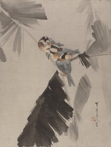 Tres pájaros en una rama, ca. 1887 de Watanabe Seitei