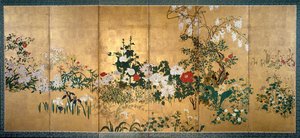 Biombo con flores de primavera y verano, principios del siglo XVIII