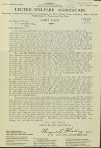 Carta de Wayne E. Wheeling, Asociación de Bienestar Unida, a Querido Vecino, 5 de febrero de 1915 de Wayne E. Wheeling