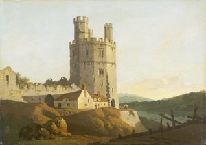 Castillo de Caernarvon, la Torre del Águila (óleo sobre lienzo) de Welsh school