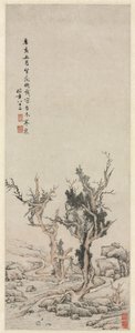 Viejos árboles junto a un arroyo invernal, 1551 de Wen Zhengming