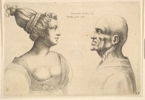 Una mujer con el cabello recogido y un hombre calvo enfrentándose, 1645