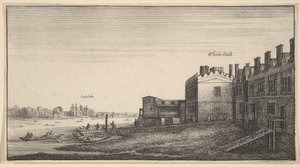 Vista del Palacio de Lambeth desde el río en Whitehall Stairs, 1625-77