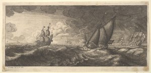 Un yate y tres barcos de guerra en una tormenta, 1665