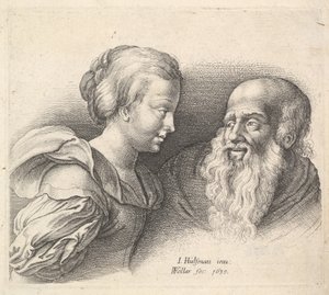 Un Hombre Viejo y una Chica, después de Hulsman, 1635 de Wenceslaus Hollar