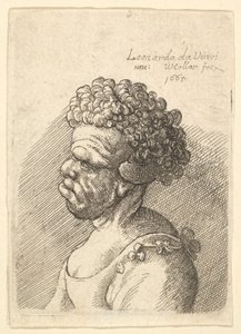 Busto de una mujer deformada con cabello rizado de perfil a la izquierda, 1665