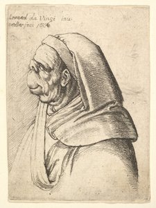 Busto de un hombre con una nariz pequeña y levantada y un labio superior muy alto, con capucha, de perfil..., 1666