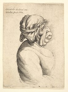 Busto de mujer con boca prominente vistiendo un vestido escotado y un paño atado alrededor de su cabeza de Wenceslaus Hollar