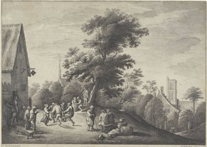 Campesinos bailando frente a una posada de Wenceslaus Hollar