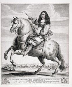 Retrato Ecuestre de Carlos II (1630-85) con un Paisaje, publicado c.1670 de Wenceslaus Hollar