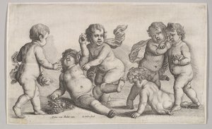 Cinco niños y un sátiro, 1625-77 de Wenceslaus Hollar