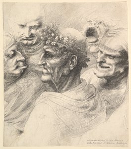 Cinco cabezas grotescas, incluyendo un anciano con una corona de hojas de roble, 1646 de Wenceslaus Hollar