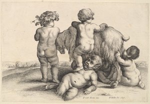 Cuatro Niños, un Sátiro Joven y una Cabra de Wenceslaus Hollar