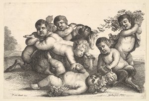 Cuatro niños, dos sátiros y una cabra de Wenceslaus Hollar