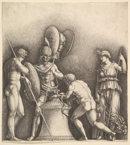 Cuatro figuras clásicas sacrificio pagano, 1638 de Wenceslaus Hollar