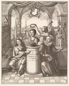Frontispicio de La Historia de la Real Sociedad de Londres por Thomas Spratt, pub. 1702 de Wenceslaus Hollar