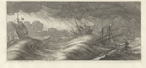 Galera y otros barcos en una tormenta de mar Tormentas marinas (título de la serie) de Wenceslaus Hollar