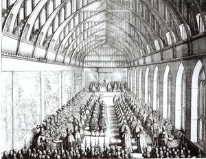 Banquete de la Orden de la Jarretera en el Salón de San Jorge, Windsor, en la época de Carlos II, 1672 de Wenceslaus Hollar