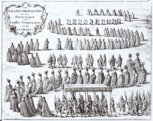 Gran procesión del soberano y los caballeros de la Orden de la Jarretera en Windsor, 1672