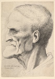Cabeza de un Hombre Viejo con Mentón Pronunciado, Cabello Corto y Boca Abierta de Wenceslaus Hollar
