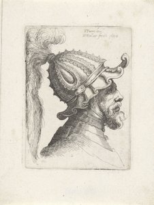 Cabeza de hombre con casco emplumado Cabezas con cascos a Parmigianino (título de la serie) de Wenceslaus Hollar