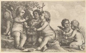 Jesús, San Juan Bautista y cuatro querubines, 1625-77 de Wenceslaus Hollar