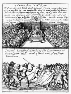 John Pym leyendo una carta en la Cámara de los Comunes; El coronel Thomas Lunsford y sus soldados atacando a los londinenses de Wenceslaus Hollar