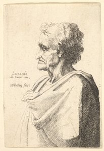 Hombre con expresión triste a la izquierda con mano emergiendo del manto, 1625-77 de Wenceslaus Hollar