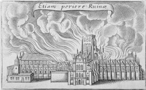 La antigua catedral de San Pablo ardiendo en el Gran Incendio de Londres, 1666 de Wenceslaus Hollar