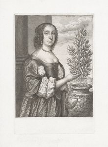 retrato, de, un, mujer estar de pie, al lado de, un, laurel, planta