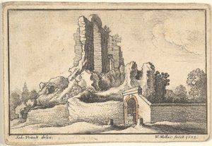 Ruinas y una puerta con barrotes en la colina Esquilina en Roma, 1673 de Wenceslaus Hollar