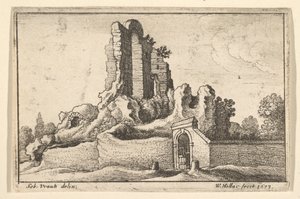 Ruinas y una puerta con barrotes en la colina Esquilina en Roma, 1673 de Wenceslaus Hollar
