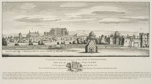 Palacio de St. James y parte de la Ciudad de Westminster desde el lado norte de Pall Mall en 1660, grabado por Richard Sawyer, publicado en 1809 de Wenceslaus Hollar