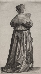 Los Varios Hábitos de las Mujeres Inglesas, desde la Nobleza hasta las Mujeres del Campo en estos tiempos: La Mujer con Abanico y Espejo de Wenceslaus Hollar