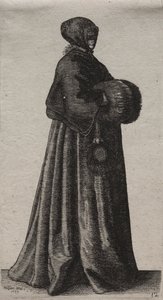 Los Varios Hábitos de las Mujeres Inglesas, desde la Nobleza hasta las Mujeres del Campo en estos tiempos: La Mujer con Máscara, Capucha y Manguito de Wenceslaus Hollar
