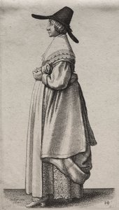 Los Varios Hábitos de las Mujeres Inglesas, desde la Nobleza hasta las Mujeres del Campo en estos tiempos: La Mujer con Sombrero Masculino y Enagua Floreada de Wenceslaus Hollar