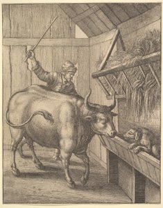 El perro en el pesebre de la ilustración a las Fábulas de Esopo de John Ogilby, 1666