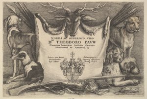 Página de título con perros y equipo de caza, 1646 de Wenceslaus Hollar