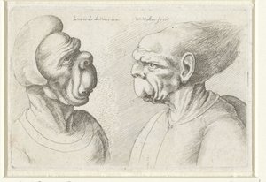 Dos cabezas deformadas
Varie figurae et probae (título de la serie)
Caricaturas, cabezas y deformidades según Leonardo da Vinci (título de la serie) de Wenceslaus Hollar