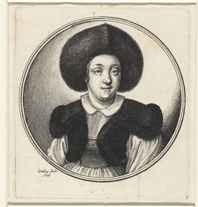 Mujer con sombrero de piel Bustos femeninos en marcos redondos (título de la serie)