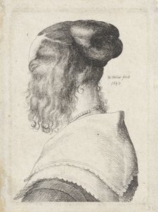 Mujer con el pelo recogido, vista oblicuamente desde atrás de Wenceslaus Hollar