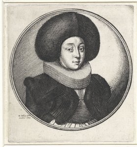 Mujer con cuello de volantes y sombrero de piel grande Medallones con bustos femeninos (título de serie) de Wenceslaus Hollar