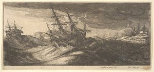 Buque de guerra y una ballena que expulsa agua, 1665 de Wenceslaus Hollar
