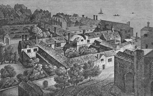 Casa Winchester, Southwark, desde la torre de St. Saviours de Wenceslaus Hollar
