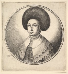 Mujer con gran sombrero circular de piel y pendientes, 1645 de Wenceslaus Hollar