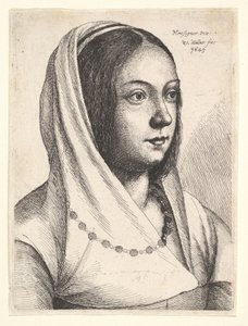 Joven con un pañuelo en la cabeza, después de Bonsignori, 1645 de Wenceslaus Hollar