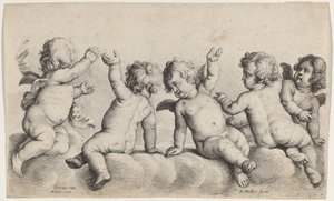 Tres Querubines y Dos Niños en las Nubes de Wenceslaus Hollar, after Peeter van Avont