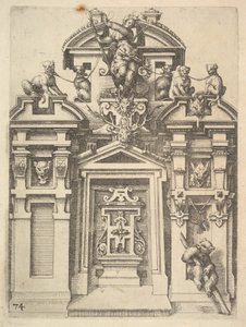 Diseño para una Estructura Arquitectónica con un Tema de Caza, Placa 74 del Ar... de Dietterlin, 1598 de Wendel Dietterlin the Elder
