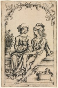 Los amantes (según el Maestro del Libro de la Casa), c. 1490 (grabado) de Wenzel or Wenceslaus von (after) Olmutz